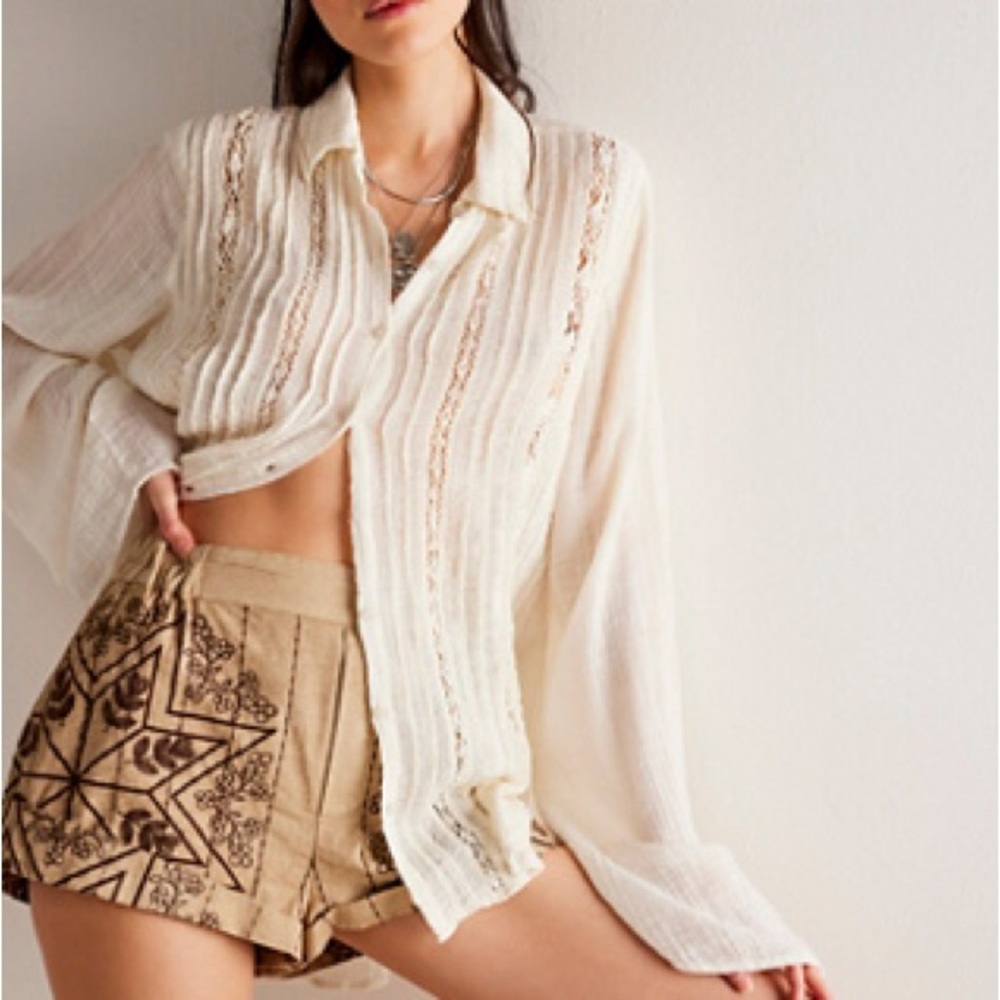 Free People Westover Embroidered Shorts XS